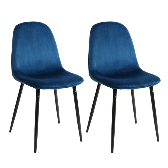Set of 2 Modern Velvet Dining Chairs, Armless Upholstered Accent Chairs with Black Metal Legs, Dark Blue