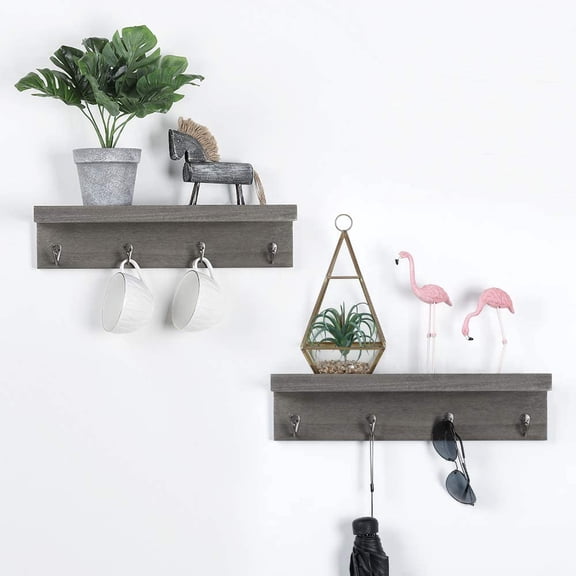 Set of 2 Modern Wall Mounted Coat Hook with 4 Hooks (Rustic Gray)