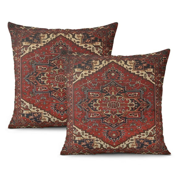 Set of 2 Monaco Rug Patterned 16x16 inch Boho Cushion Covers - Green Soft Cotton Pillow Cases