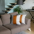thumbnail image 1 of Set of 2 Monochromic Stripe Ends and Brown Faux Leather Lumbar Pillow Covers, 1 of 2