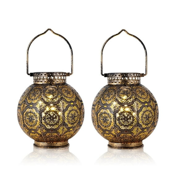 Set of 2 Moroccan Style Metal Table Lamp 18cm H Battery Powered Cordless Lamp with LED Fairy Lights Bulb