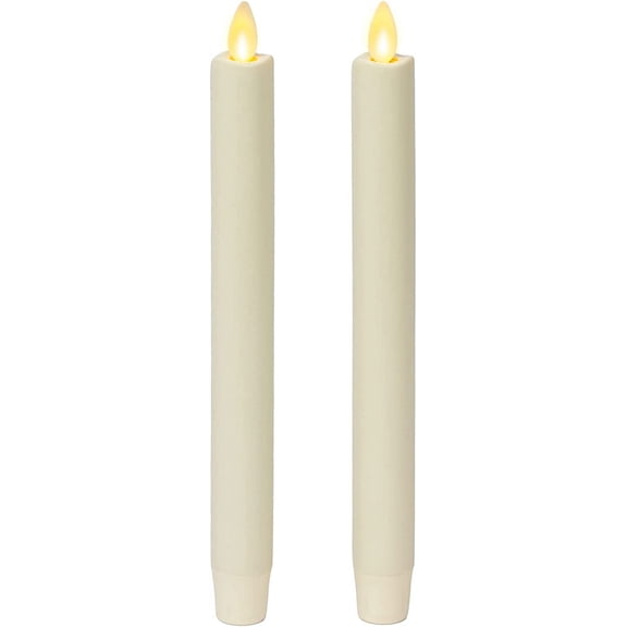 Set of 2 Moving Flame LED Taper (1x9.75), Flameless Candle, Melted Edge, Smooth Wax, Unscented (White)