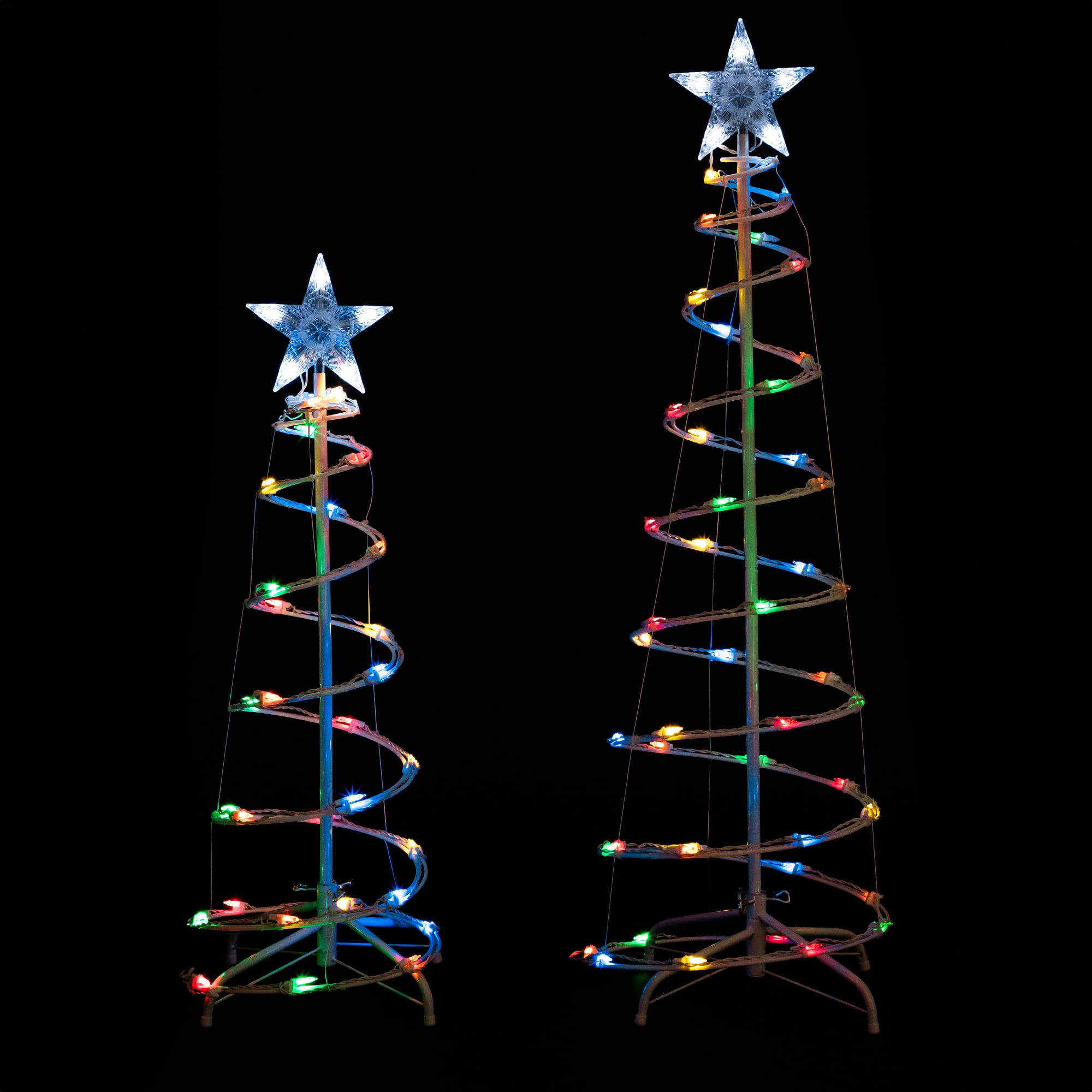 Northlight LED Lighted Spiral Cone Trees Outdoor Christmas Decorations - Multicolor - Set of 2
