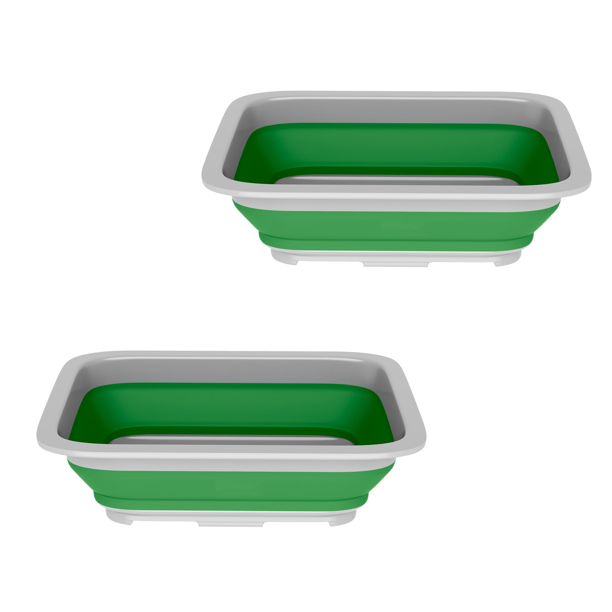 Set of 2 Green and Gray Collapsible Plastic Wash Bins