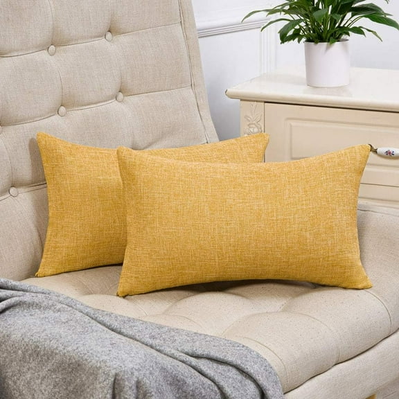Set of 2 Mustard Yellow Lumbar Pillow Covers Rustic Linen Decorative Throw Pillow Covers 12x20 Inch for Sofa Couch Decoration