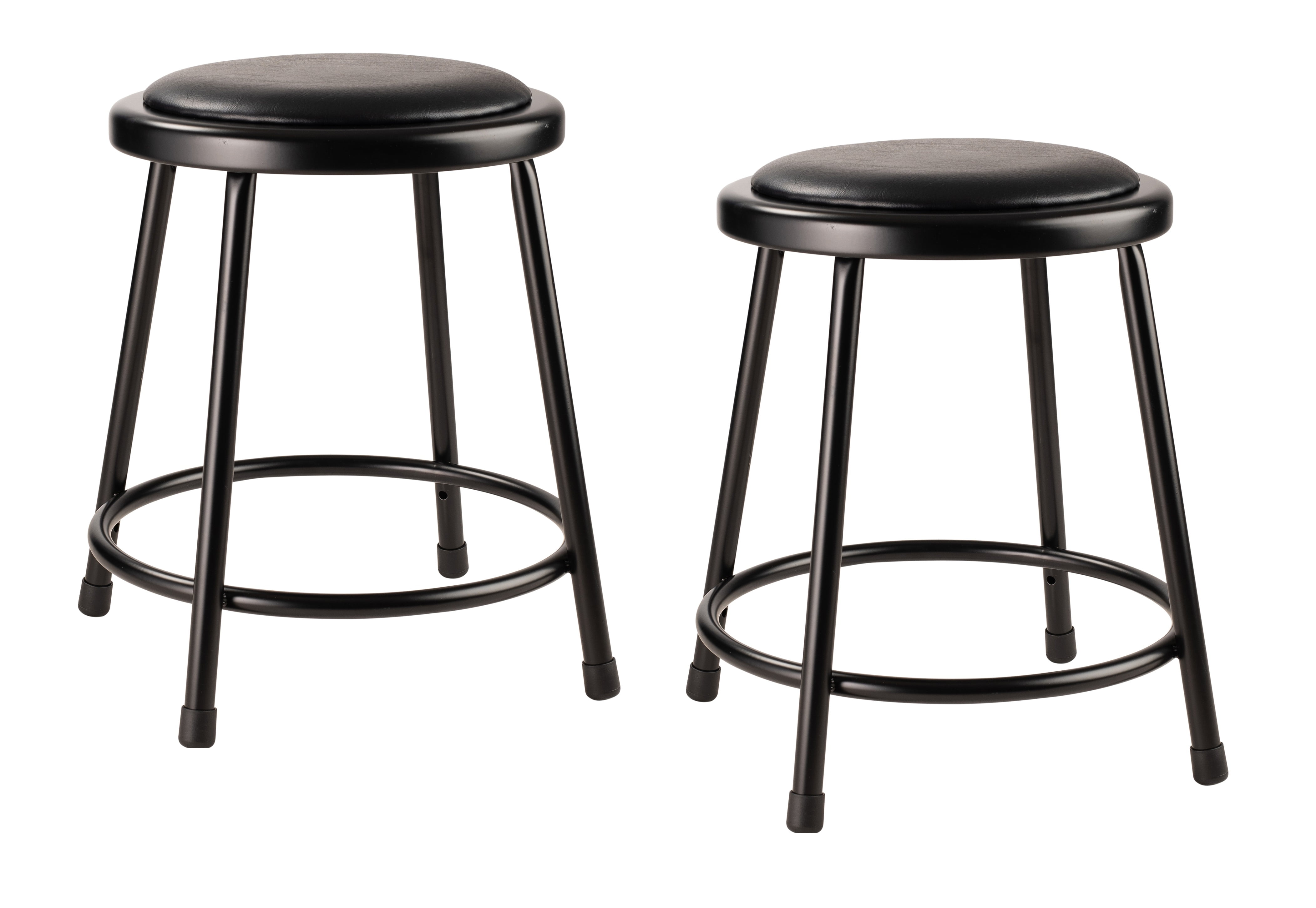 Set of 2 Black Vinyl Padded Steel Backless Stools