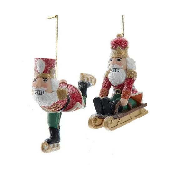 Set of 2 NUTCRACKER SKATING & SLEDDING Christmas Ornaments, by Kurt Adler
