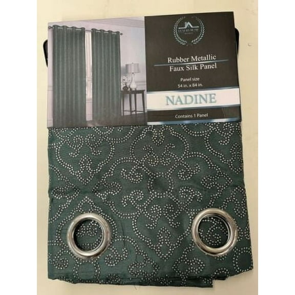 Set of 2 Nadine Grommet Top Curtain Panels With Silver Metallic Accent, 84" Long, Dark Green