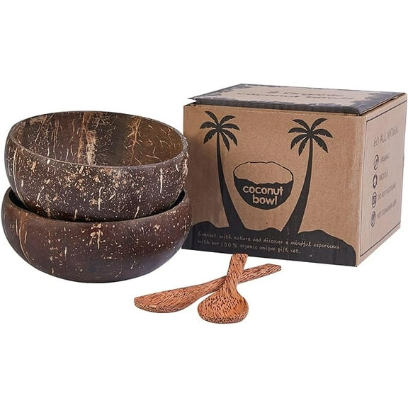 Set of 2 Natural Coconut Bowls Smoothie Bowls - Eco-Friendly and Sustainable Serving Bowls