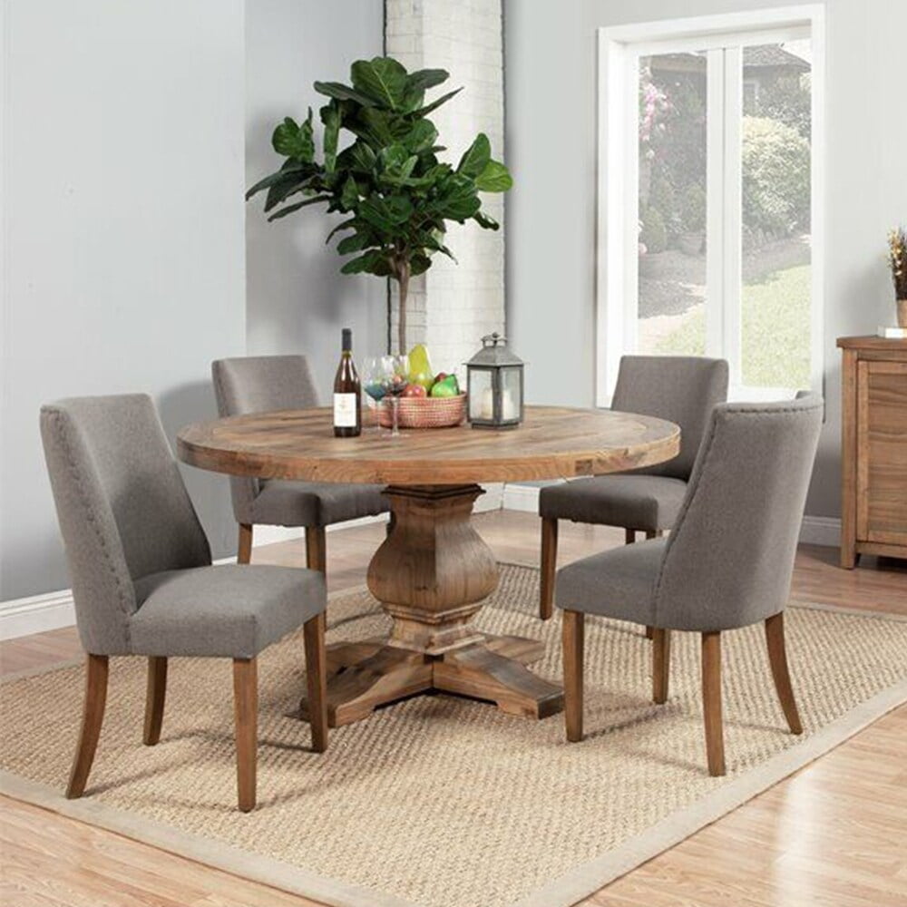 Set of 2 Natural Finish Dining Chairs Dark Grey 21x36