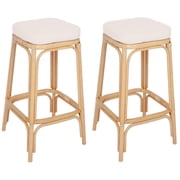 Set of 2 Natural Rattan Beige Bar Stools Exotic Boho Dining Room