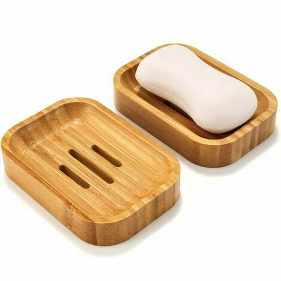 Set of 2 Natural Wood Bamboo Soap Dish Holder for Bathroom Kitchen Sponges Storage Accessories
