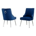 thumbnail image 1 of Set of 2 Navy Blue Velvet Upholstered Side Chairs with Iron Chrome Legs and Ring, 1 of 5