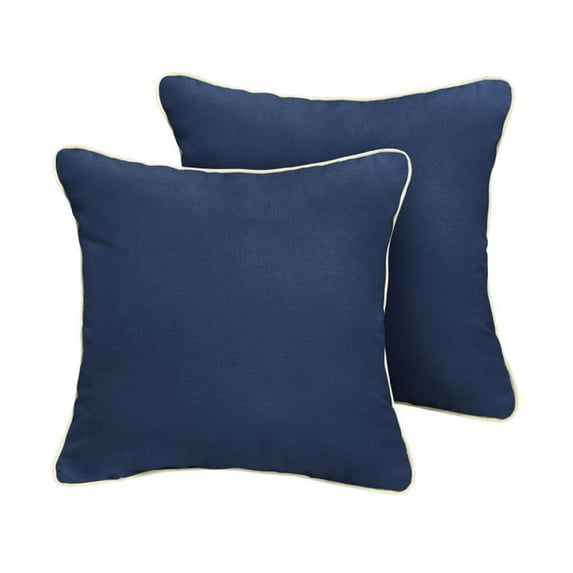 Set of 2 Navy Blue and Ivory Corded Decorative Square Pillows, 20"