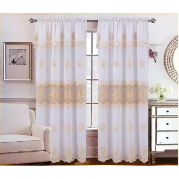 Set of 2 Nerissa Macrame Embroidered Curtains with Attached Valance, 84" Long