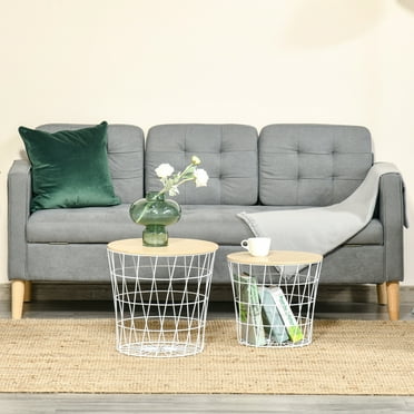 Set of 2 Nesting End Tables with Storage, Round Side Tables Removable Top