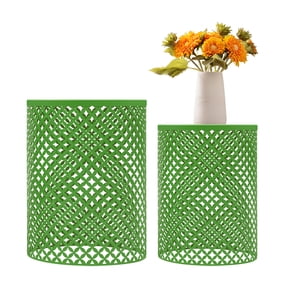 Set of 2 Nesting Side Table, Patio Side Table Iron Side Table Outdoor Accent Table Round Metal End Table for Gardens, Balconies, BedroomsGreen