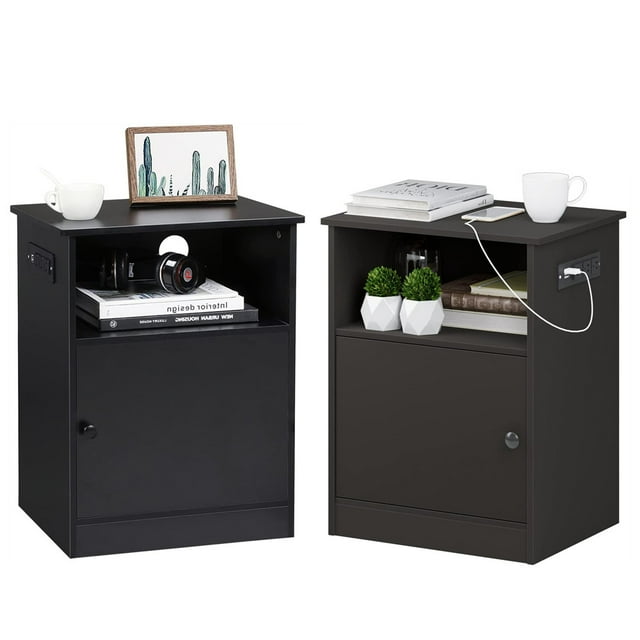 Set of 2 Nightstand with USB Ports & Power Outlet, Bedside Table with