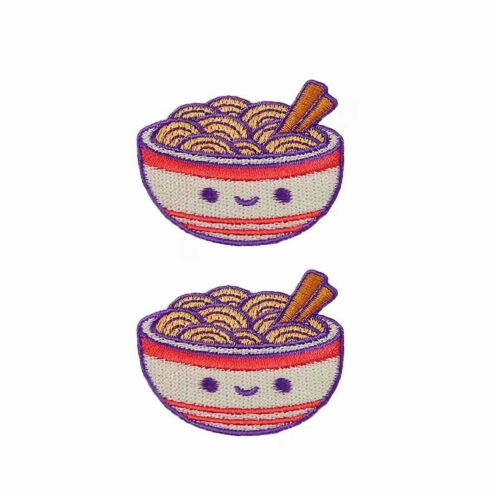 Set of 2 Noodle-Themed Iron-On Patches for Clothing, Embroidered Appliqués for Jackets, T-Shirts, Bags, and Hats