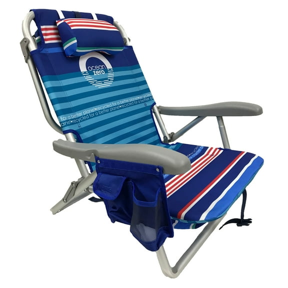 Set of 2. Ocean Zero Eco-Friendly Deluxe Backpack Beach Chair. Stripe.
