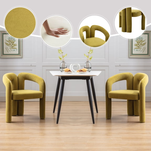 Set of 2 Olive Velvet Upholstered Accent Dining Chairs, Barrel Side Chairs with Rounded Back for Living Room Kitchen, 25.2L x 19.88W x 27.95H