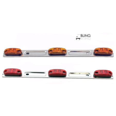 Set of 2: One Red +One Amber 16" LED Trailer Truck Sealed Identification Stainless Steel Light Bars