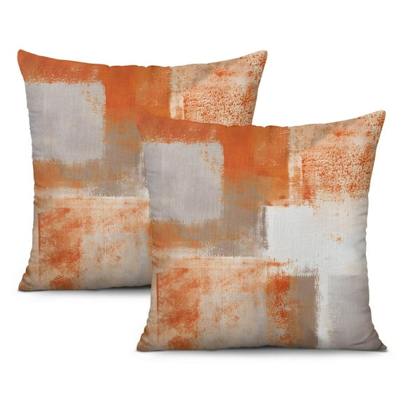 Set of 2 Orange Abstract Pillow Covers 18x18 Modern Rust Art Painting Decorative Throw Pillowcases for Couch Bed Living Room Outdoor Car Home