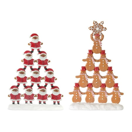 Set of 2 Orange Christmas Gingerbread and Santa Stack Tabletop Decor 11.5"