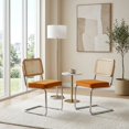 thumbnail image 1 of Set of 2 Orange Velvet & Rattan Dining Chairs with Chrome Legs - Mid-Century Modern Accent, 1 of 10