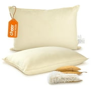 Set of 2 Organic Kapok Bed Pillows, Natural Kapok Fiber Filled Sleeping Pillows with Breathable Cotton Shell, Standard Size, 20 x 28 inches