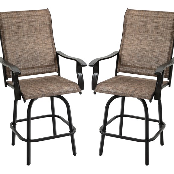 Set of 2 Outdoor Bar Stools / Breathable Sling Fabric Keeps You Cool