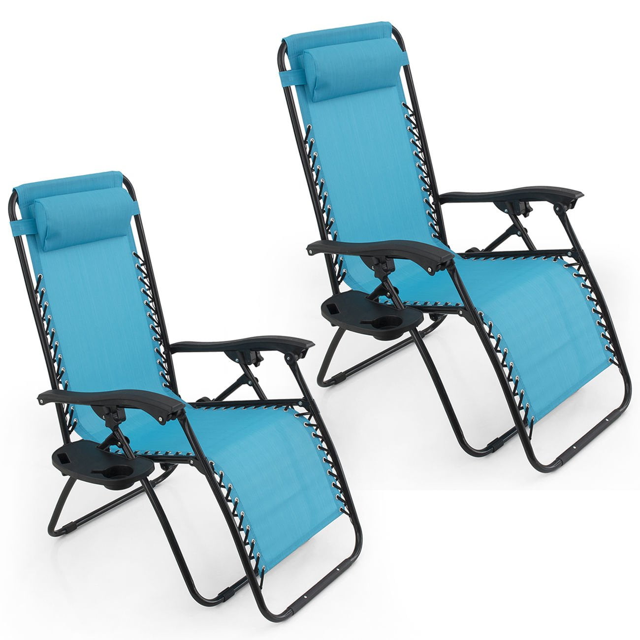 Set of 2 Outdoor Beach Patio 300LBS Capacity Sky Blue Lounge Recliner ...