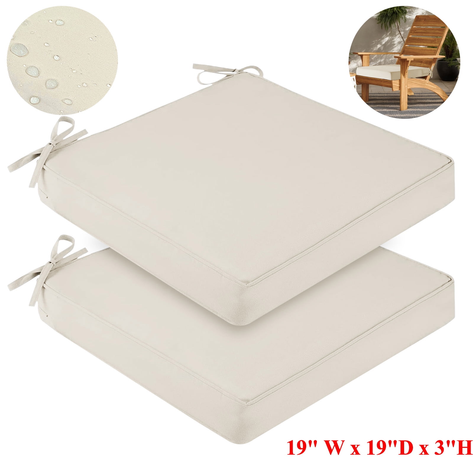 (Set of 2) Outdoor Chair Cushions for Patio Furniture, Waterproof 19" x 19" x 3" Square Patio Chair Seat Cushion with Non-Slip Ties & Handle