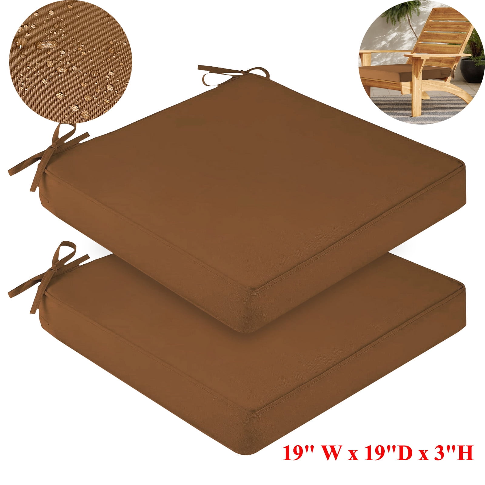 (Set of 2) Outdoor Chair Cushions for Patio Furniture, Waterproof 19" x 19" x 3" Square Patio Chair Seat Cushion with Non-Slip Ties & Handle