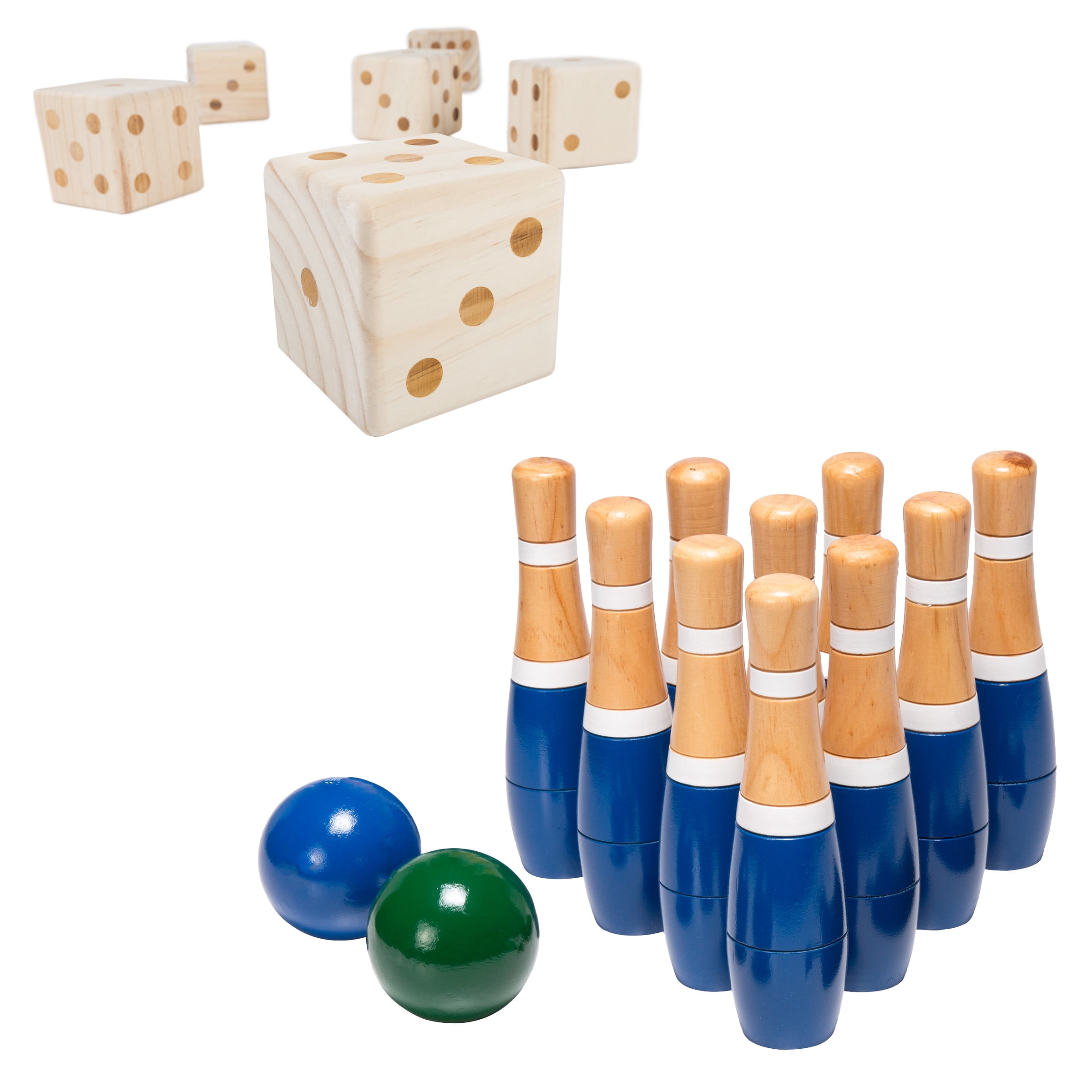 Set of 2 Outdoor Games – Lawn Bowling Game and 6-Pack of Large Dice – Yard Games for Adults and Kids Ages 3 and Up by Hey Play