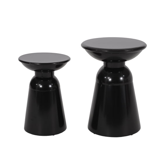 Set of 2 Outdoor Iron Side Tables with Flared Pedestal Design for Patio and Garden, Black End Tables 15x15x20.75 Inches