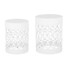 Set of 2 Outdoor Metal End Tables White Iron Side Tables for Patio Garden Small Space Nesting