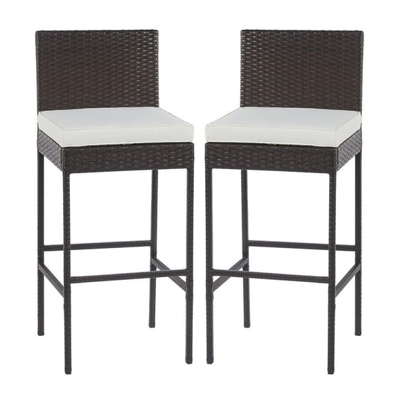 Set of 2 Outdoor Patio Bar Stools Wicker Barstool Rattan Chairs Patio Furniture