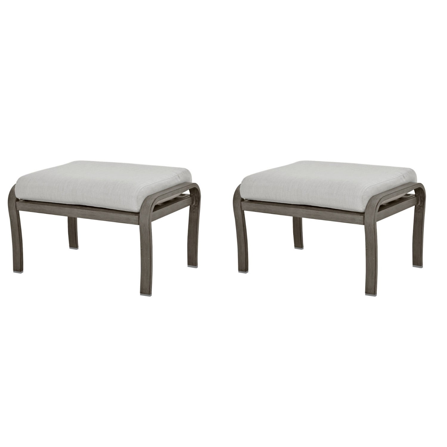 Set of 2 Outdoor Patio Ottomans, Aluminum Footstools with Cushions, Multifunctional Outdoor Seating or Side Table for Balcony, Deck, Backyard, Grey