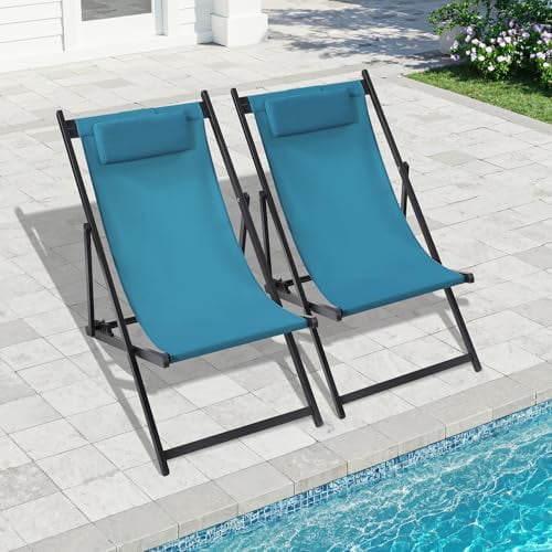 Set of 2 Outdoor Sling Chairs, UV Waterproof Fabric, Lightweight ...