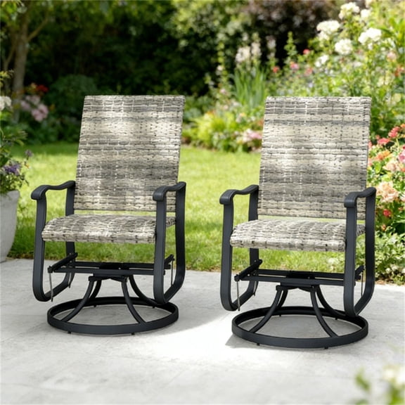 Set of 2 Outdoor Swivel Gliding Terrace Chairs PE Rattan Armchair for Patio Courtyard Yellow