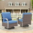 thumbnail image 1 of OPOHORO Outdoor Swivel Rocking Glider Chairs Set of 2, Outside All Weather Brown Wicker Patio Rocker Chairs for Porch or Deck, Blue Cushion, 1 of 10