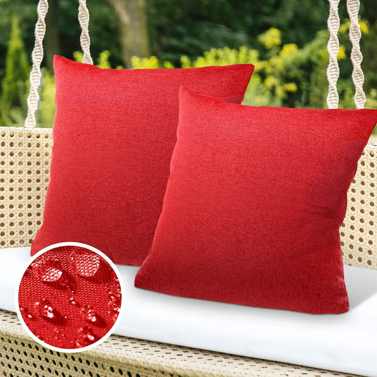 Set of 2 Outdoor Waterproof Throw Pillow Covers 18x18 Inch for Patio Garden  Porch Sofa, Red