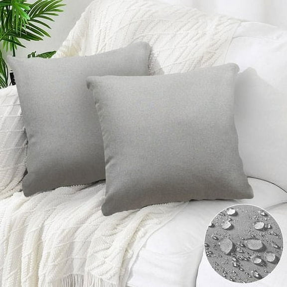 Set of 2 Outdoor Waterproof Throw Pillow Covers 18x18 Inch for Patio Tent Garden Balcony Farmhouse Sunbrella Outside Square Lumbar Pillow Case, Gray