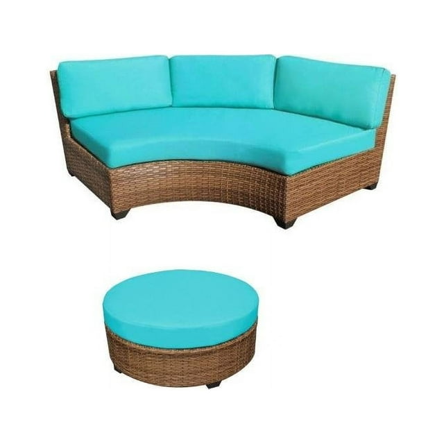 Set of 2 Outdoor Wicker Curved Sofa and Coffee Table in Aruba Blue