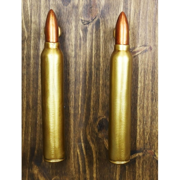 Set of 2 Oversized Faux Hunter Rifle Bullet Casings Barn Door Bar Pull Handles
