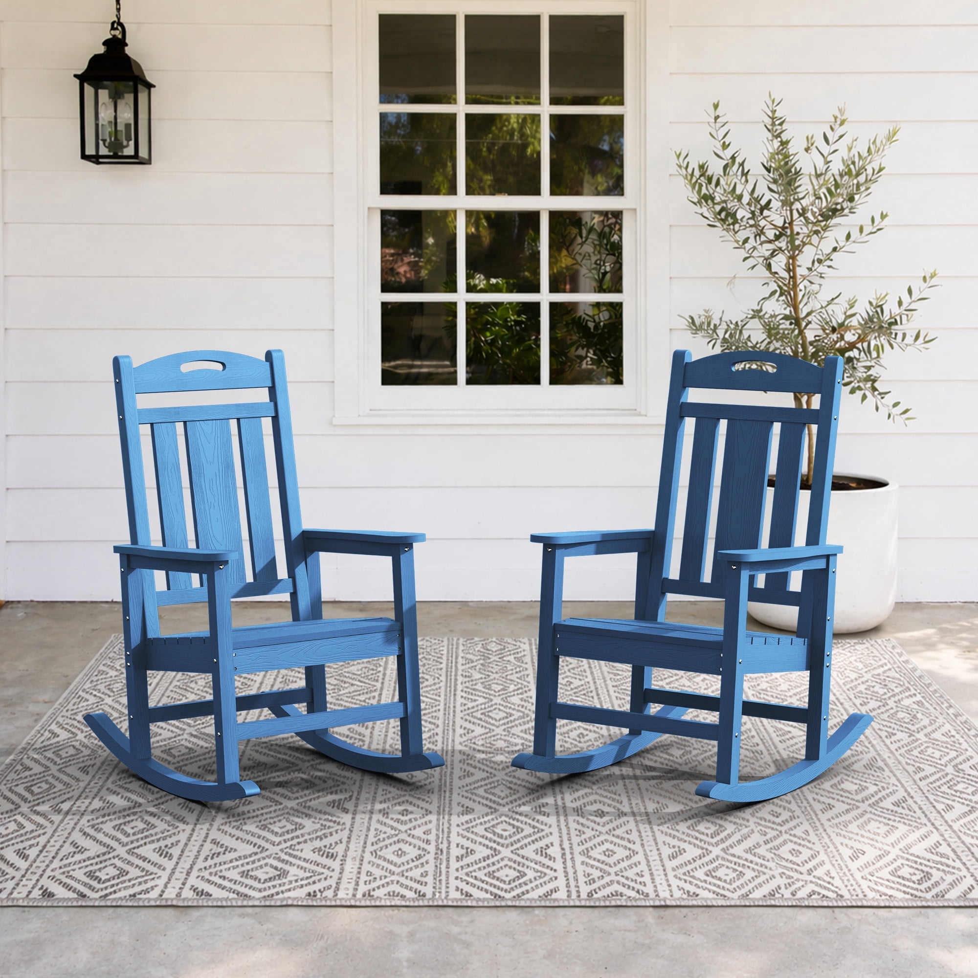 Set of 2 Oversized HDPE Outdoor Rocking Chairs, All-Weather Porch Rockers, Navy