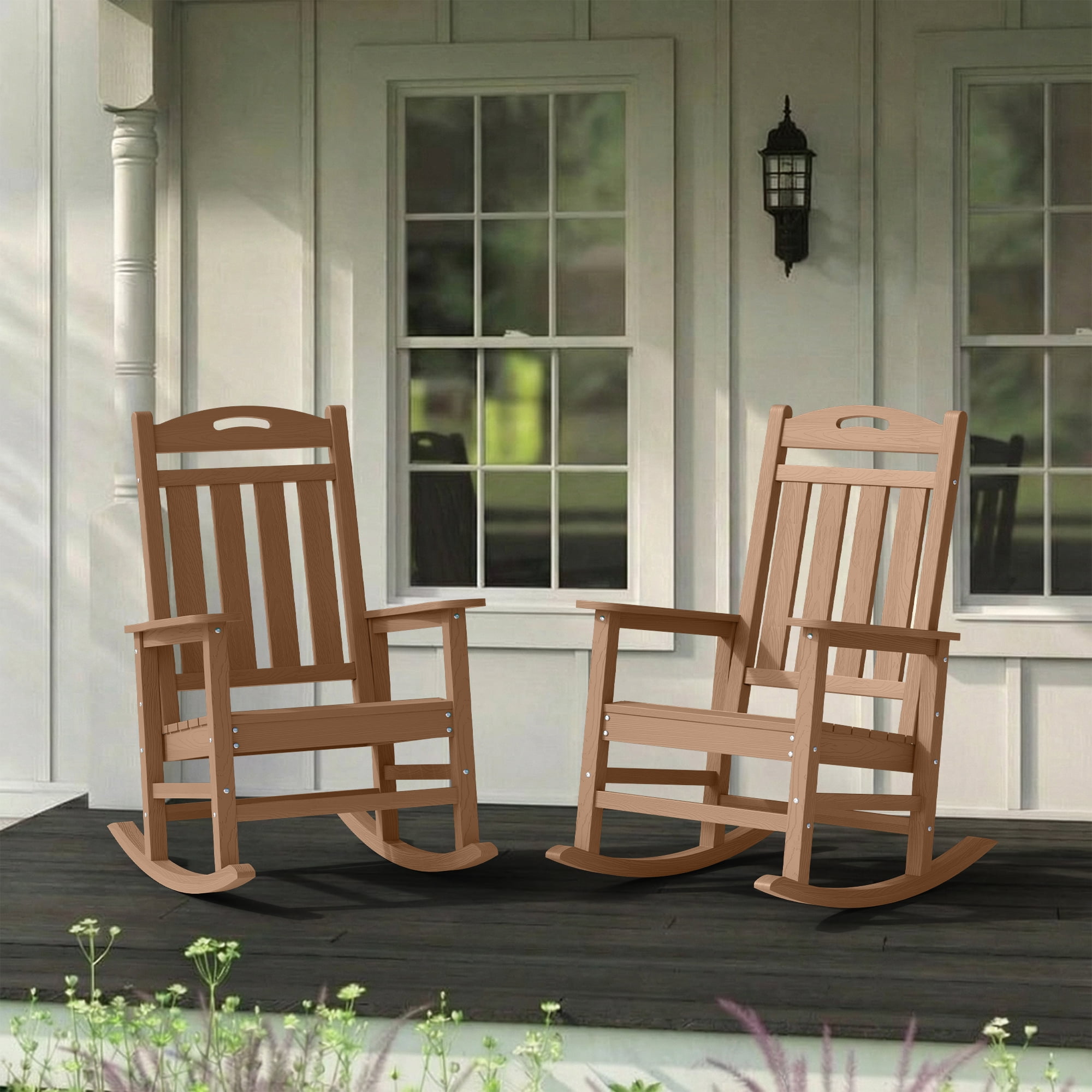 Set of 2 Oversized Outdoor Rocking Chairs, HDPE High Back Patio Rocker ...