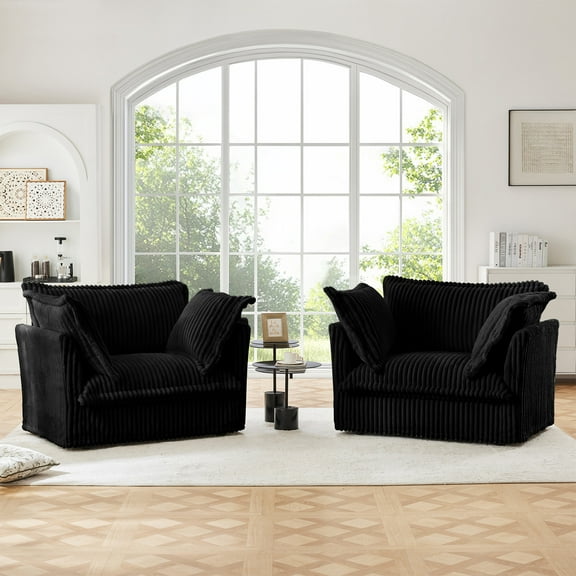 Set of 2 Oversized Upholstered Corduroy Accent Chairs, 37" Wide Deep Seat Armchairs with Removable Washable Covers for Living Room or Apartment,Black