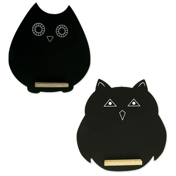 Set of 2 Owl-Shaped Chalkboards Blackboards for Erasable Hanging Signs and Displays